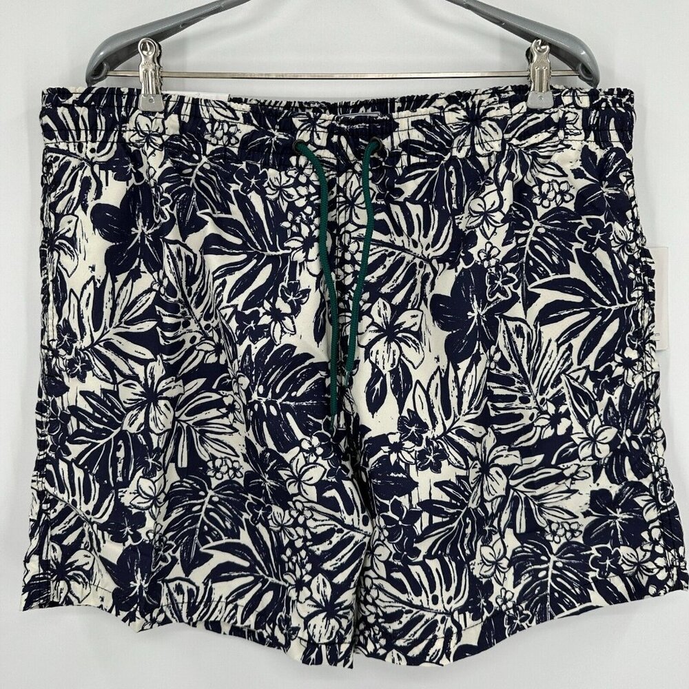 Trunks Surf & Swim Co. Men's 6" Sano Swim Shorts sz XXL Hibiscus and Palm Navy